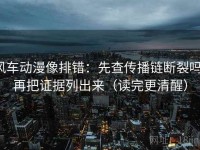 风车动漫像排错：先查传播链断裂吗，再把证据列出来（读完更清醒）